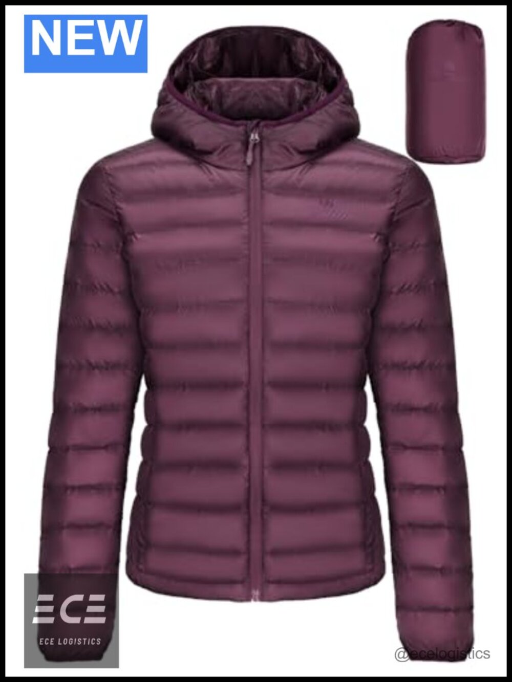 Packable Hooded Down Puffer Jacket, 100% Nylon, Water Resistant, Warm Insulated
